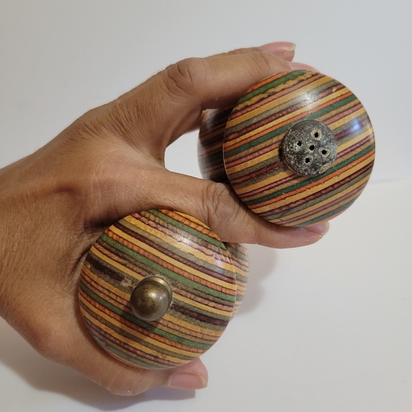 Mr. Dudley Striped Rainbow Design Wooden Salt And Pepper Shaker Set - MCM Design - Picture 6 of 7
